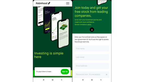 Signing up with robinhood online brokerage services