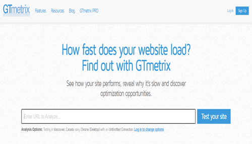 Gtmetrix website analysis tool